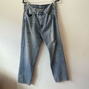 Levi's Men's Blue Five Pocket Distressed Denim Straight Leg Jeans Size 36X32